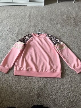 Pink Sweatshirt with Leopard Shoulder Detail